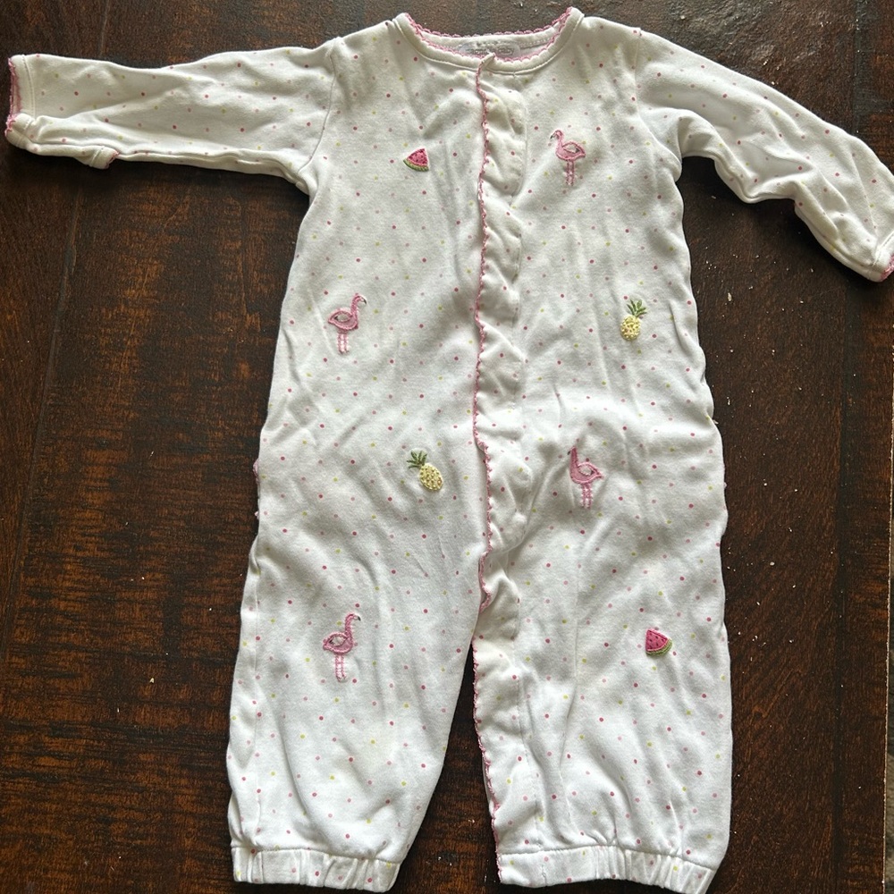White Baby One-Piece Bodysuit: Pink Flamingo, Watermelon & Pineapple Embroidery